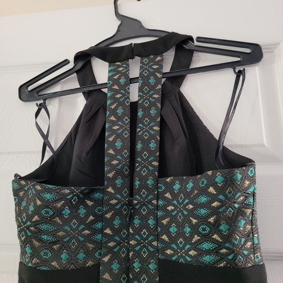 Midi black gold and green dress. Worn once. Halter neck. Size small - Picture 4 of 5